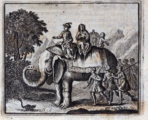 Rotten og elefanten. Fabler av Jean de La Fontaine (1621-95). Illustrasjon av François Chauveau (1613-1676). Utgave av 1728. av Francois Chauveau