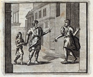 Depositaren er vantro. Fabler av Jean de La Fontaine (1621-95). Illustrasjon av François Chauveau (1613-1676). Utgave av 1728. av Francois Chauveau