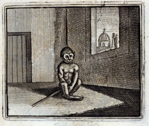 Apen. Fabler av Jean de La Fontaine (1621-95). Illustrasjon av François Chauveau (1613-1676). Utgave av 1728. av Francois Chauveau