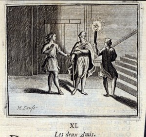 De to vennene. Fabler av Jean de La Fontaine (1621-95). Illustrasjon av François Chauveau (1613-1676). Utgave av 1728. av Francois Chauveau