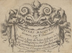 Tittelplate med to Satyr-hoder, fra Divers Masques, ca. 1635-45. av Francois Chauveau