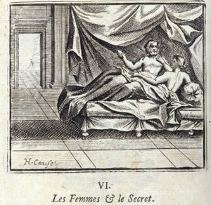 Kvinner og hemmelighet. Fabler av Jean de La Fontaine (1621-95). Illustrasjon av Francois Chauveau (1613-1676). Utgave av 1728. av Francois Chauveau