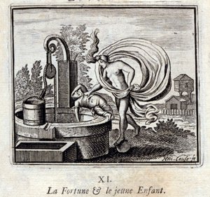 formuen og det lille barnet. Fabler av Jean de La Fontaine (1621-95). Illustrasjon av François Chauveau (1613-1676). Utgave av 1728. av Francois Chauveau
