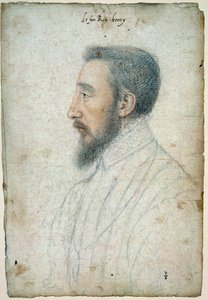 Portrett av Henrik II, konge av Frankrike (1519 - 1559), ca 1547. Tegning av blod og svart stein av Clouet Francois (1515-1572) av François Clouet