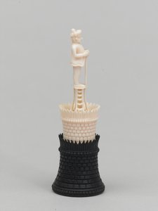 Svart tårn, sjakkbrikke, India, 1820 ca