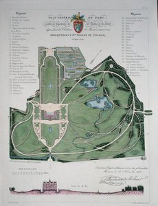 Generell plan for hagen til Chateau de Maisons tilhørende Thomas de Colmar, gravert av G. Lorsignol av Francois Duvillers