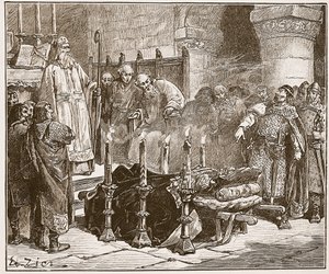 Fitz-Arthur forbyr begravelsen av William, illustrasjon fra 