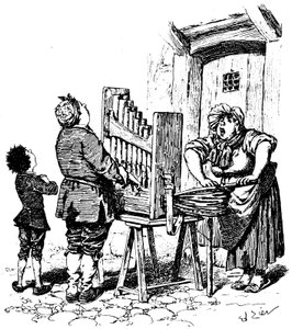Illustrasjon for Paul Scarrons tegneserieroman: Barbarisk orgelspiller har gusset på gaten (gravering) av Francois Edouard Zier