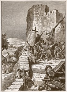 Prosesjon av korsfarerne rundt Jerusalems murer, illustrasjon fra 
