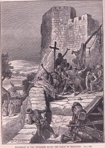 Prosesjon av korsfarerne rundt murene i Jerusalem 1097 e.Kr av Francois Edouard Zier