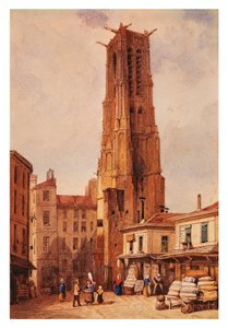 Frankrike, Paris, Saint-Jacques Tower av Francois-Etienne Villeret, tegning