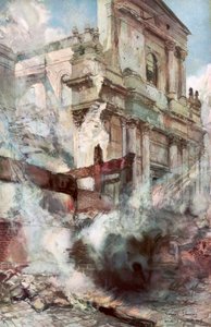 Arras Cathedral on Fire, Frankrike, 6. juli 1915, 1926. av Francois Flameng