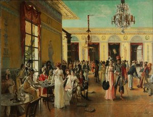 Café Frascati en scene fra Napoleons tid=, 1893 av Francois Flameng