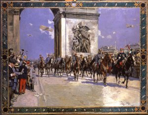 Historie. Frankrike. Første verdenskrig. Seiersparade i Paris, 4. juli av Francois Flameng