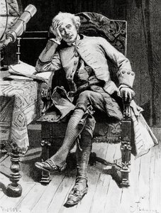 Portrett av Guy Mannering, hovedpersonen til Guy Mannering eller Astrolog, roman av Walter Scott (1771-1832), gravering etter tegning av Francois Flameng (1856-1923), fra parisisk utgave av Francois Flameng