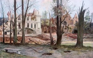 Ruinene av et hus, Soupir, første verdenskrig, april 1917. av Francois Flameng