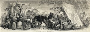 Salget av vannmeloner, tegning av Ferogio, for å illustrere Napoli og napolitanerne, i 1861, av Marc Monnier (1829-1885). Gravering i “” Le tour du monde”” 1861. Selvas samling. av Francois Fortune Antoine (after) Ferogio