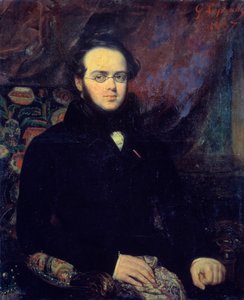 Portrett av den franske komponisten Jacques Fromental Levy dit Halevy (1799-1862) Han poserer med brillene. Maleri av Francois Gabriel Lepaulle (1804-1886) 1837 Paris, Operabiblioteket - Portrett av den franske komponisten Jacques Fromental Levy kalt Hale