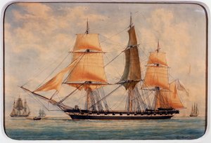 Korvetten La Favorita, akvarell av Francois Roux (1811-1882), Frankrike