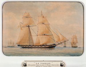Skonnerten La Gazelle, av Francois Roux (1811-1882), akvarell, Frankrike