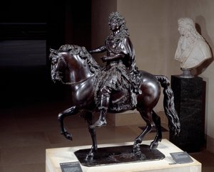 Rytterstatue av kong Ludvig XIV (1638-1715) i bronse smeltet med tapt voks. Skulptur av Francois Girardon (1628-1715). 17. århundre. Søn 1,02x0,98x0,5 m Paris musee du Louvre