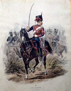 Soldat fra den keiserlige garde til hest. Litografi av Francois Lalaisse (1812-1884) 1860 Paris, dekorativ kunst