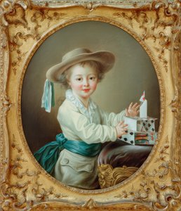 Liten gutt som bygger et korthus av Francois Hubert Drouais