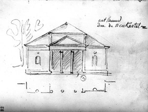 Arkitektonisk skisse fra 'Travels in England', ca. 1766 (blyant på papir)