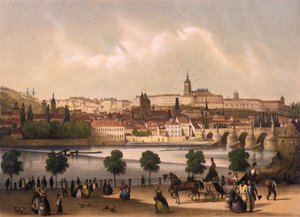 Utsikt over det lille kvarteret og Praha slott Hradcany, ca. 1845 av Francois Joseph Sandmann