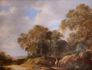 Landskap med hjort (olje på eikepanel) av Francois Knibbergen