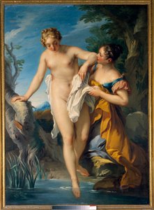 En badende og hennes neste maleri av Francois Le Moyne (1688-1737). 18. århundre. Dim. 1,63 x 1,17 m Turer, Musee des Beaux Arts