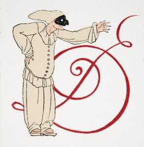 Bokstav D, fra Personages de Comedie, pub. 1922 (stensiltrykk) av Francois Louis Schmied