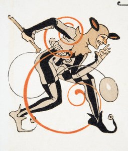 Bokstav E fra Personages de Comedie, pub. 1922 (stensiltrykk) av Francois Louis Schmied