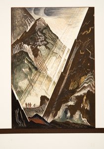 Prometheus blir spikret til klippen av Hephaestus, Kratos og Bia, fra Prométhée Enchaîné av Aeschylus, pub. 1941 (pochoir-trykk)