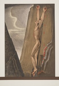 Prometheus spikret til klippen, fra Prométhée Enchaîné av Aeschylus, pub. 1941 (pochoir-trykk)