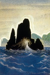 Odysseen av Homer: klippen Gortyne, gravert av Theo Schmied, 1930-33 farge litho av Francois Louis Schmied