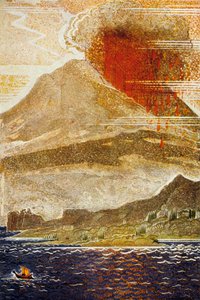 The Odyssey av Homer: Ulysses nærmer seg øya Cylop-vulkanen, gravert av Theo Schmied, 1930-33 farge litho av Francois Louis Schmied