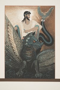 Ulysses and Dragon fra Prometheus Enchained av Aeschylus, pub. 1941 (stensiltrykk) av Francois Louis Schmied