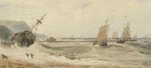 Boulogne havn (wc over grafitt og kroppsfarge på papir) av Francois Louis Thomas Francia