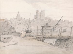 Sørøstutsikt over Rochester Castle og katedralen av Francois Louis Thomas Francia