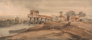 Vannmøllen over broen ved Charenton av Francois Louis Thomas Francia