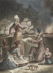 Tyrkiske kvinner baker brød, 1790 av Francois Marie Rosset
