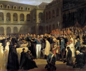 Begravelse for ofrene for Fieschi-angrepet 5.08.1835 i nærvær av kong Louis-Philippe Angrepet til Giuseppe Fieschi (korsikansk konspirator) fant sted 28. juli 1835 mot Louis-Philippe I, franskmennenes konge, Boulevard du Tempel i Paris. P