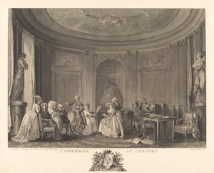 Forsamlingen på konserten av Francois Nicolas Barthelemy Dequevauviller after Nicolas Lavreince