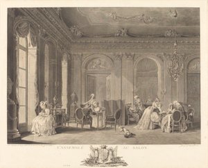 Forsamlingen i stua av Francois Nicolas Barthelemy Dequevauviller after Nicolas Lavreince