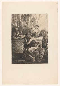 Klassieke voorstelling met mannen rond een sarcofaag Homme devant un tombeau antique Improvisations sur cuivre (series title)   1369569   no       norwegian Successfully Translated  Original: Copy after Annunciation of the Angel to Zechariah Translat: Copy