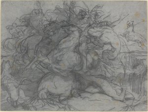 Studie for "Surprise" (Battle of the Tigers) av Francois Nicolas Chifflart