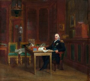 Louis XVIII (1755-1824) i sin Studie ved Tuileriene (olje på lerret)