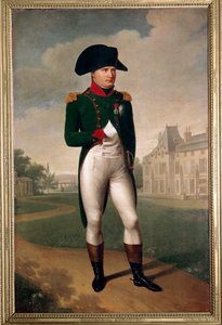 Portrett av Napoleon bonaparte (1769-1821) foran slottet i Malmaison (kledd som konsul). I Reuil Malmaison (Hauts de Seine) i 1804. Maleri av Francois Gerard (1770-1837) Malmaison fra 1800-tallet, musee du chateau - Portrett i full lengde av Napo av Baron François Pascal Simon Gérard