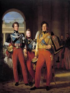 Portretter til fots av Louis-Philippe I (1773-1850), hertugen av Orleans i uniform som generaloberst for hussardene, og av sønnene hans: hertugen av Chartres og hertugen av Nemours maleri Louis Hersent (1777-1860) etter Francois Gerard (1770-1837) 1832. Sø av Baron François Pascal Simon Gérard